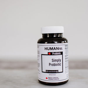 HUMANfuel weight loss nutrition pills bottle to maintain balance in bacteria. Simply Probiotic 60 capsules, High Peak Nutrition Canada.